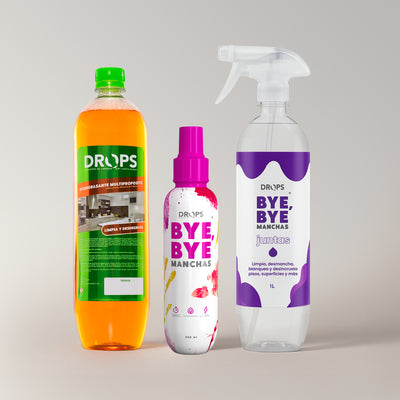 Gran Kit Drops - Desengrasante Multipropósito + Desmanchador de Juntas + Quitamanchas Bye Bye
