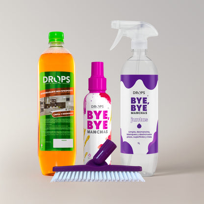 Ultra Kit Drops - Desengrasante + Desmanchador + Bye Bye + Cepillo Limpia Juntas