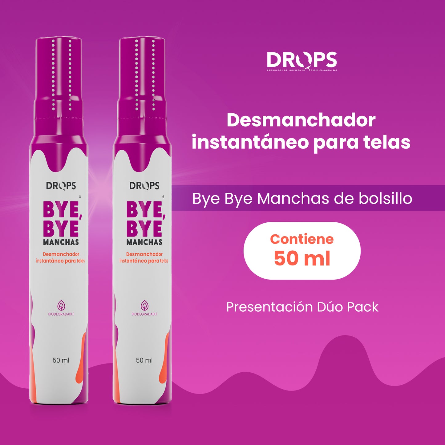 Kit Drops - Desengrasante Multipropósito + 2 Quitamanchas BYE BYE 50 mL