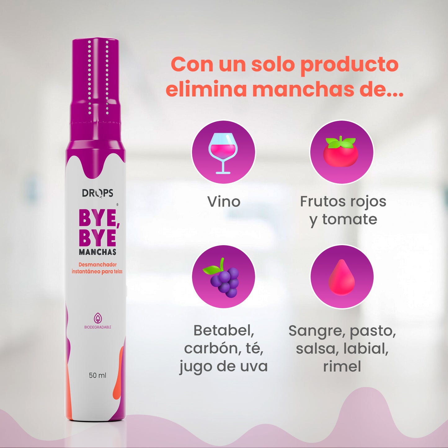 Kit Drops - Desengrasante Multipropósito + Quitamanchas BYE BYE 250mL + 2 Quitamanchas BYE BYE 50 mL