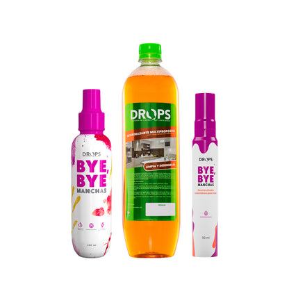 Kit Drops - Desengrasante Multipropósito + Quitamanchas BYE BYE 250mL + 2 Quitamanchas BYE BYE 50 mL