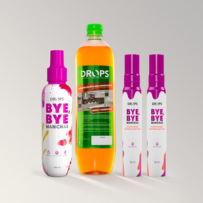 Kit Drops - Desengrasante Multipropósito + Quitamanchas BYE BYE 250mL + 2 Quitamanchas BYE BYE 50 mL