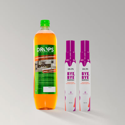Kit Drops - Desengrasante Multipropósito + 2 Quitamanchas BYE BYE 50 mL